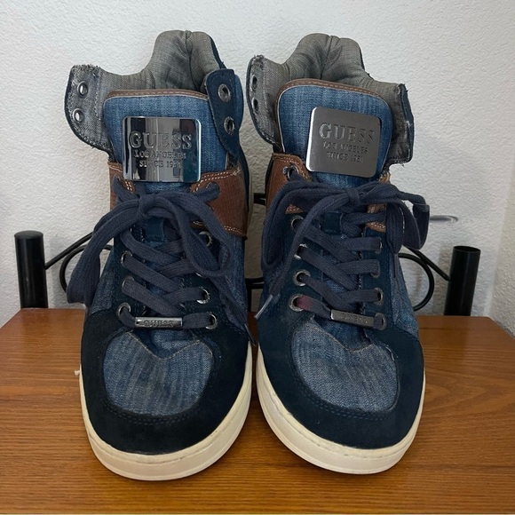 Men's Guess Denim Leather High Top Shoes size 11.5M - Picture 3 of 7